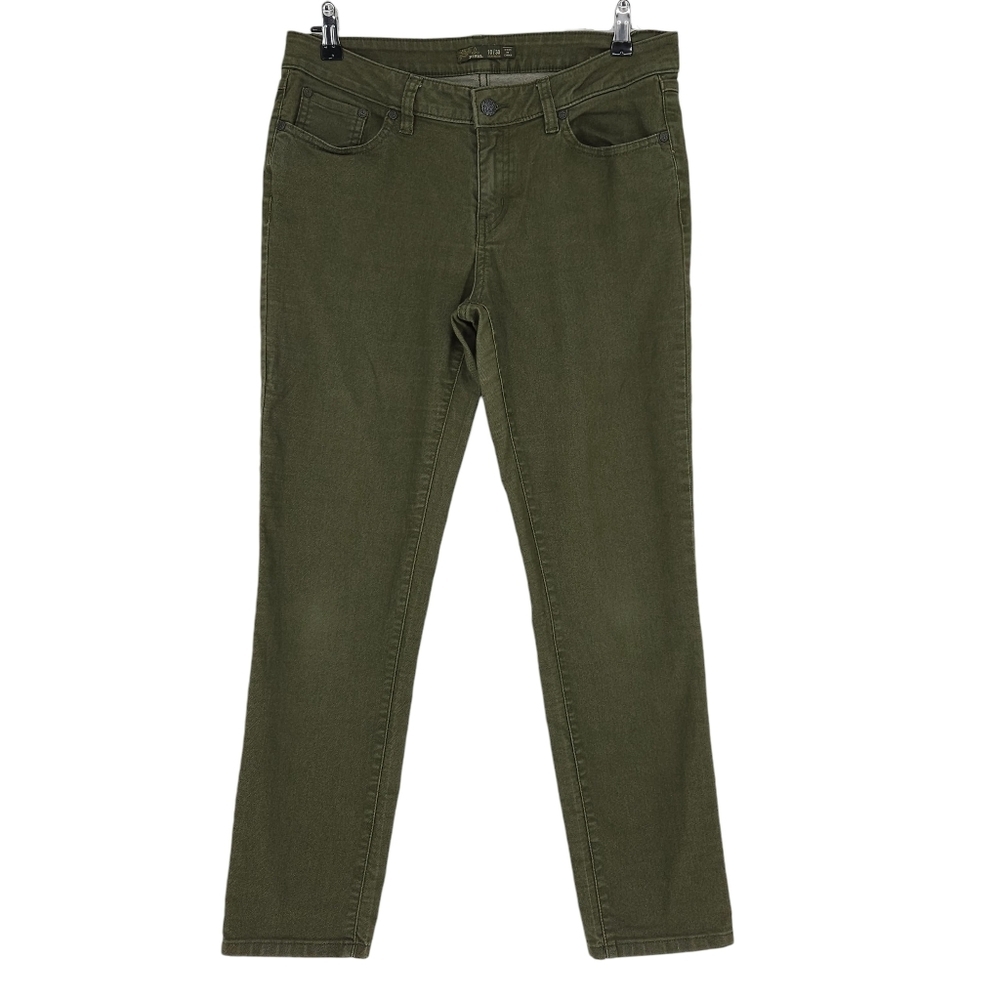 prAna Straight Leg Jeans Olive Green Mid Rise Dark Wash Denim 10